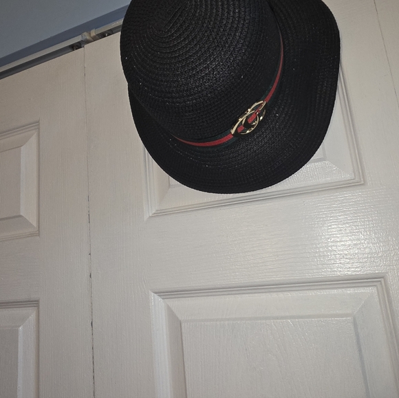 Black Straw Hat with Gold Accent - Picture 2 of 2